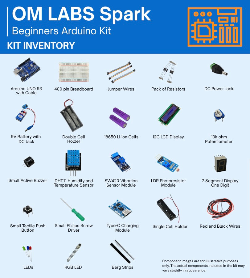 OM LABS Spark Beginners Kit- Arduino Uno Compatible Electronics Starter Kit with 15 Missions