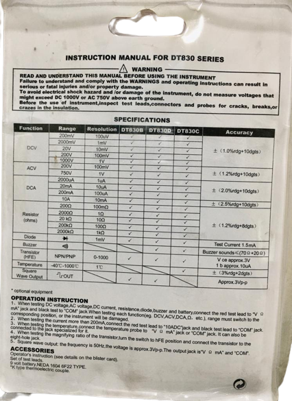 DIGITAL MULTIMETER DT-830D