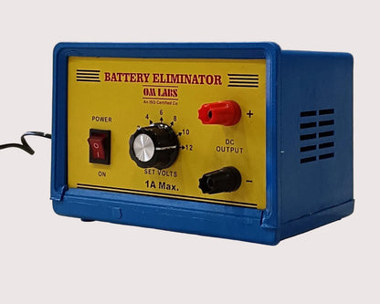 BATTERY ELIMINATOR 2-12V/1A DC in Plastic Box