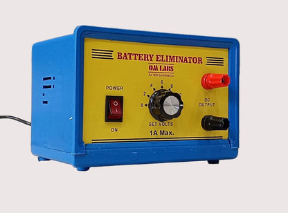 BATTERY ELIMINATOR 2-12V/1A DC in Plastic Box