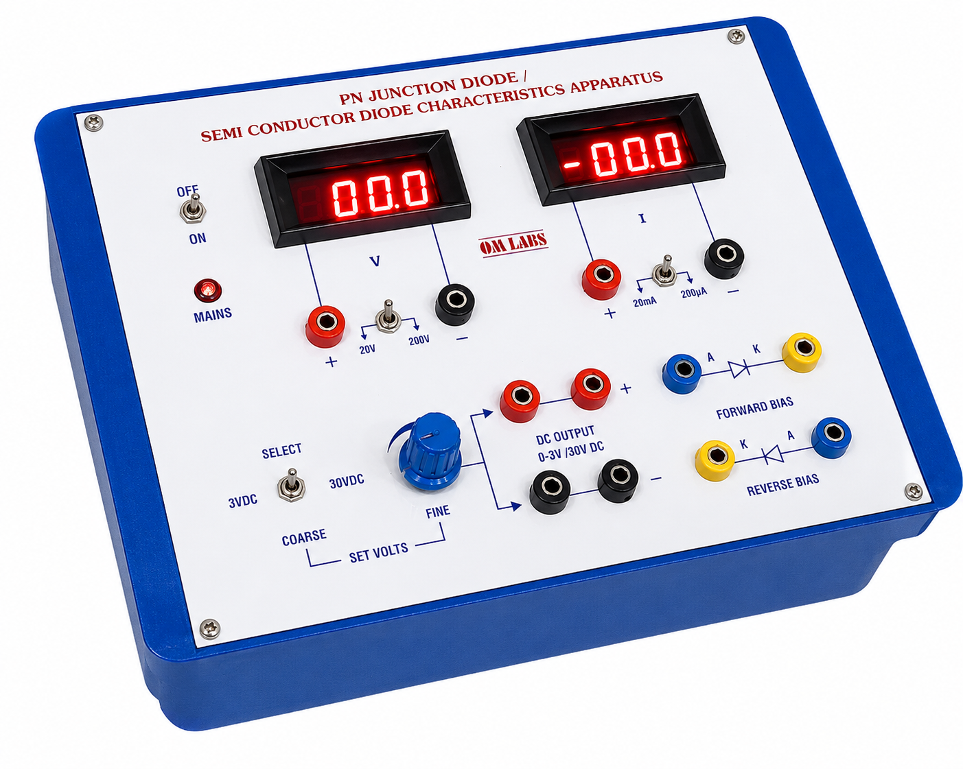 PN Junction diode Characteristics Apparatus (2 Digital Meters & Plastic Box)