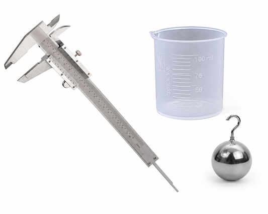 To measure diameter of a small spherical/cylindrical body and to measure internal diameter and depth of a given beaker using vernier calipers and hence find its volume. (Economical)