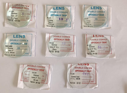 Convex Len's Different Focal Lenght | Size: 50cm | Set Of 8 Pcs