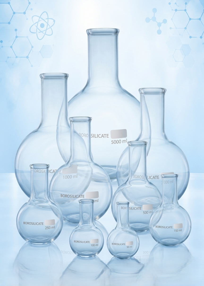 Flask Boiling Round Bottom Set Borosilicate Glass  | Laboratory Glassware