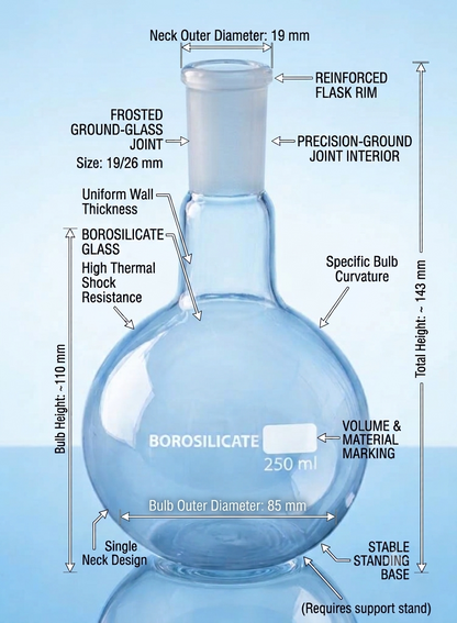 Flask Boiling Round Bottom With Socket Set Borosilicate Glass  | Laboratory Glassware
