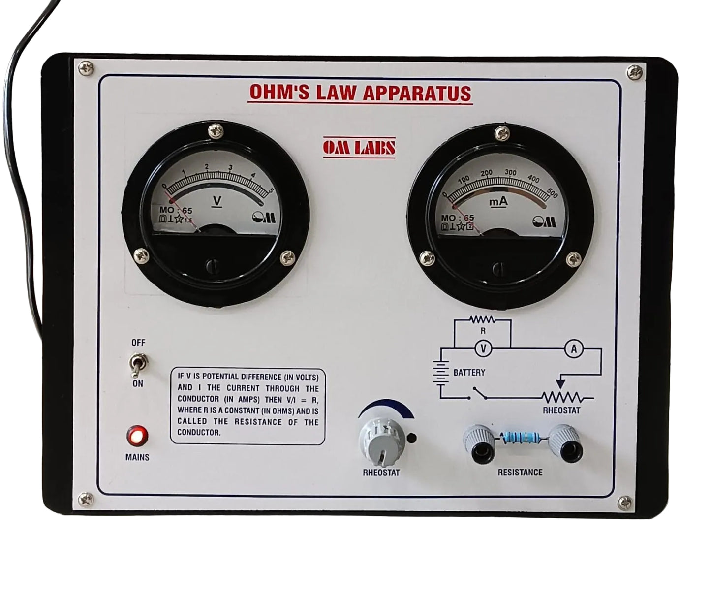 Ohm's Law Apparatus With Power Supply | 2 Round Meter