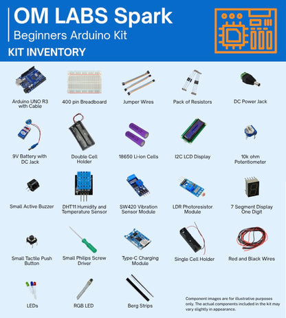 OM LABS Spark Beginners Kit- Arduino Uno Compatible Electronics Starter Kit with 15 Missions