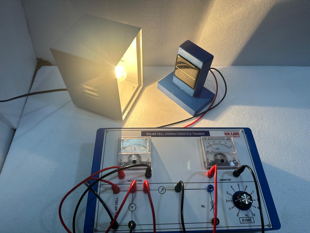 Solar Cell Characteristics Trainer with light source Complete Setup | 2 Analog Meter