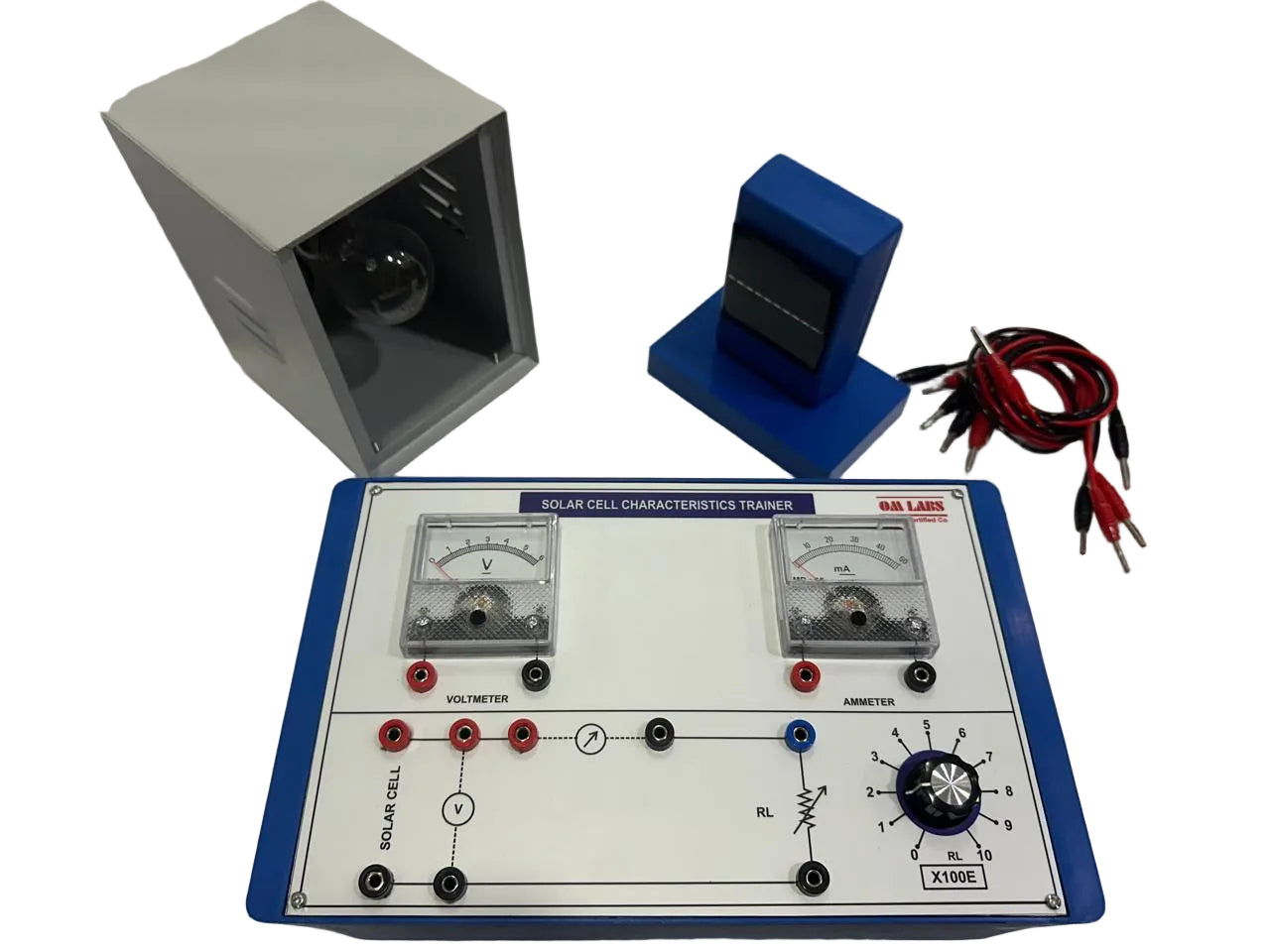 Solar Cell Characteristics Trainer with light source Complete Setup | 2 Analog Meter