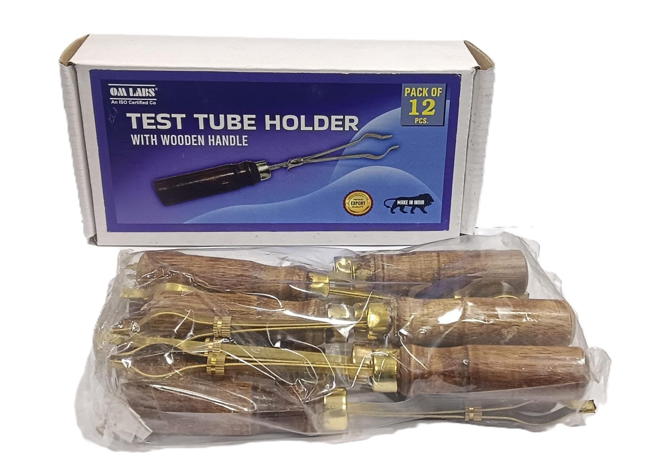 Test Tube Holder Brass & Wooden Handle | Set Of 12 Pcs
